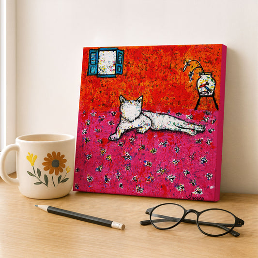 Cat Canvas Print – 10” x 10” Original Art for Cat Lovers (CS-1) - Cat&Muse