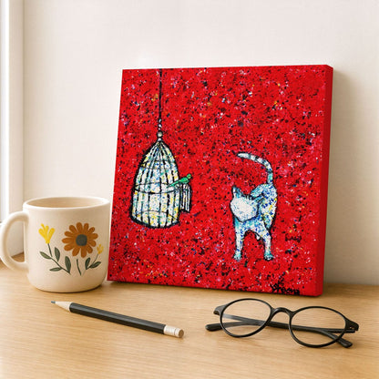 Cat Canvas Print – 10” x 10” Original Art for Cat Lovers (CS-3) - Cat&Muse