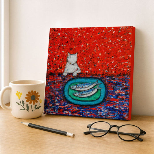Cat Canvas Print – 10” x 10” Original Art for Cat Lovers (CS-8) - Cat&Muse